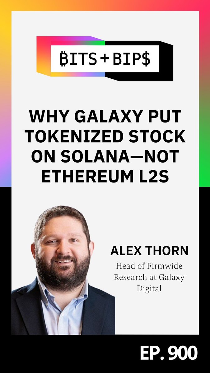 Galaxy launched its tokenized stock on Solana. Yes, on Solana and not Ethereum layer 2s. Why? Alex Thorn says that L2s are NOT ready for tokenized stocks.