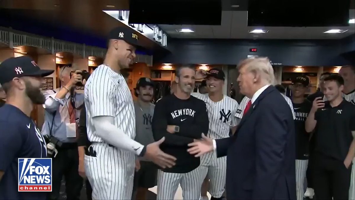 "You're a fantastic player." President Trump meets Yankees captain Aaron Judge in a pregame clubhouse visit on the anniversary of September 11th.