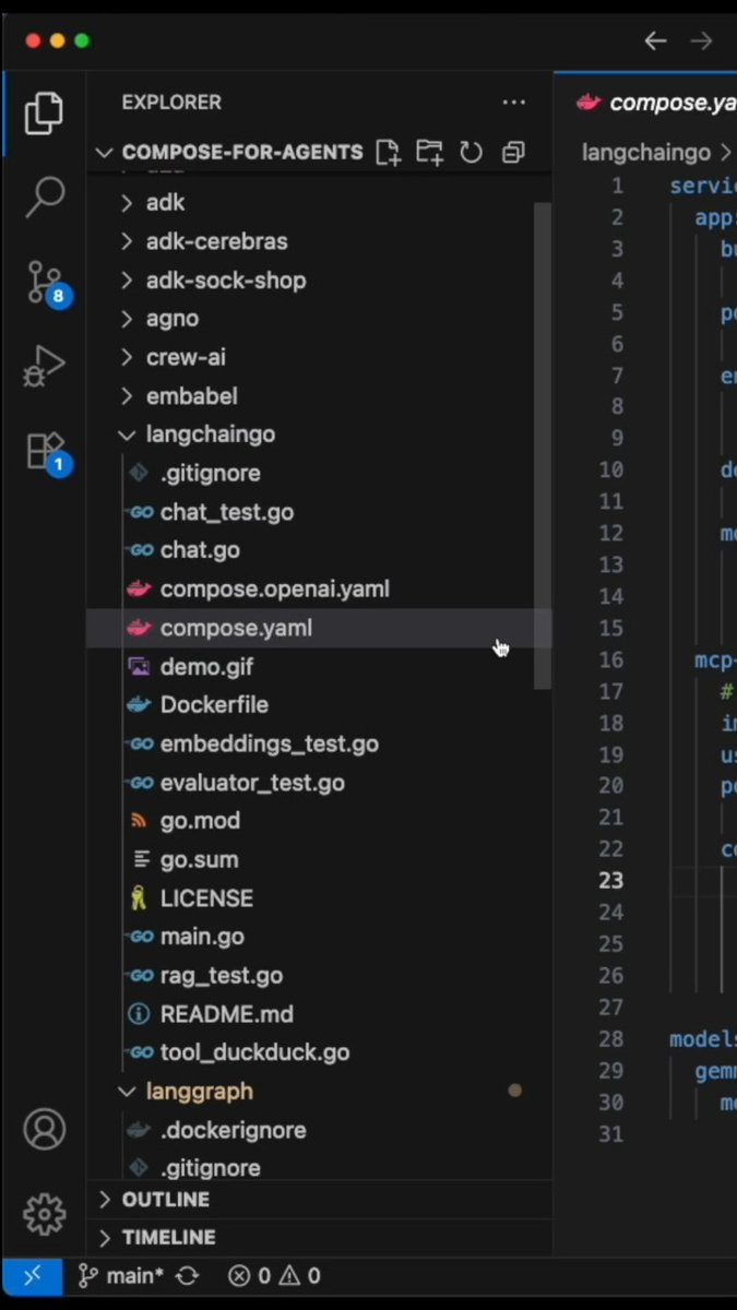 Spinning up LangChainGo? This walkthrough shows how to launch a working agent with Docker Compose using the compose-for-agents repo. Local dev or cloud offload, one command to run. Watch here: Repo:
