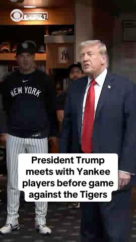 President Trump met with New York Yankees players Friday night at Yankee Stadium before their game against the Detroit Tigers. The visit came ahead of a packed house and heightened security, as the team prepared for a pregame ceremony honoring the victims and heroes of the Sept. 11 attacks.