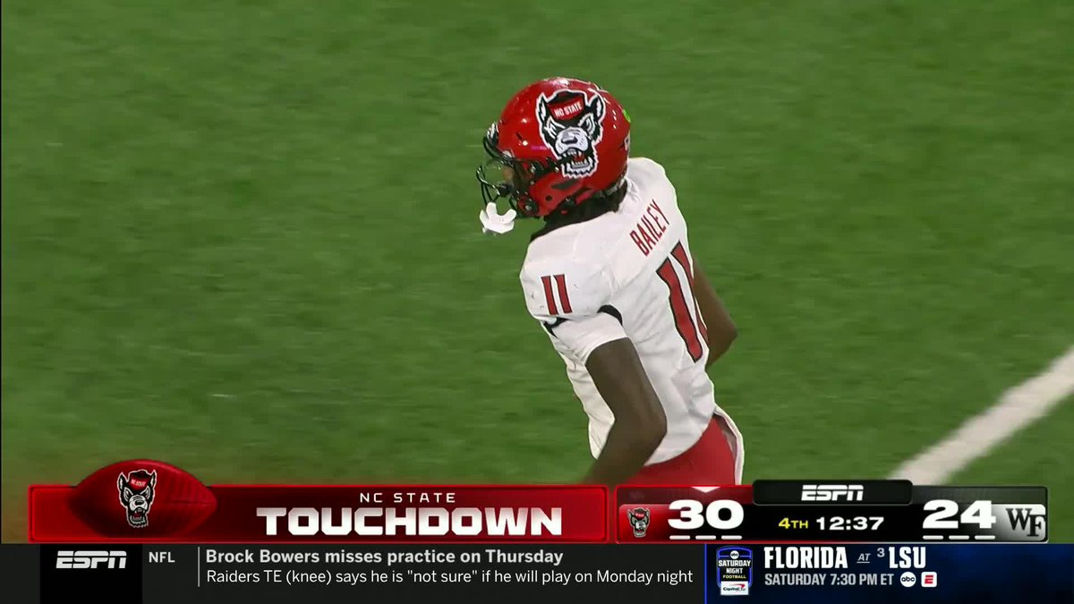 CJ Bailey DELIVERS Bailey’s third TD pass of the night finds Keenan Jackson, giving NC State their first lead of the game in the 4th quarter ‼️ 📺 ESPN x NC State Football