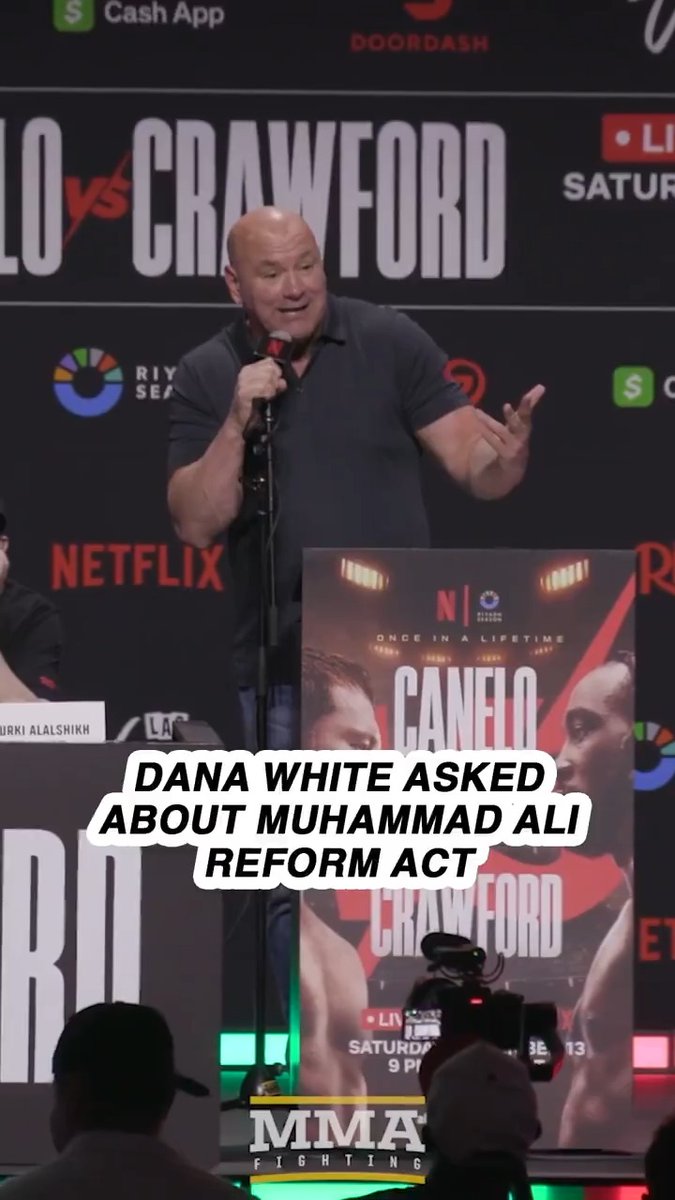 Dana White shut down a question about the Muhammad Ali Reform Act during the #CaneloCrawford press conference: "Listen, if you want to be an asshole let's do it in private and we can do an interview."