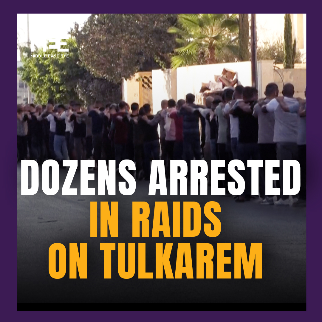 Israeli forces have detained dozens of Palestinians in raids on Tulkarem in the occupied West Bank, forcing them to march in a line