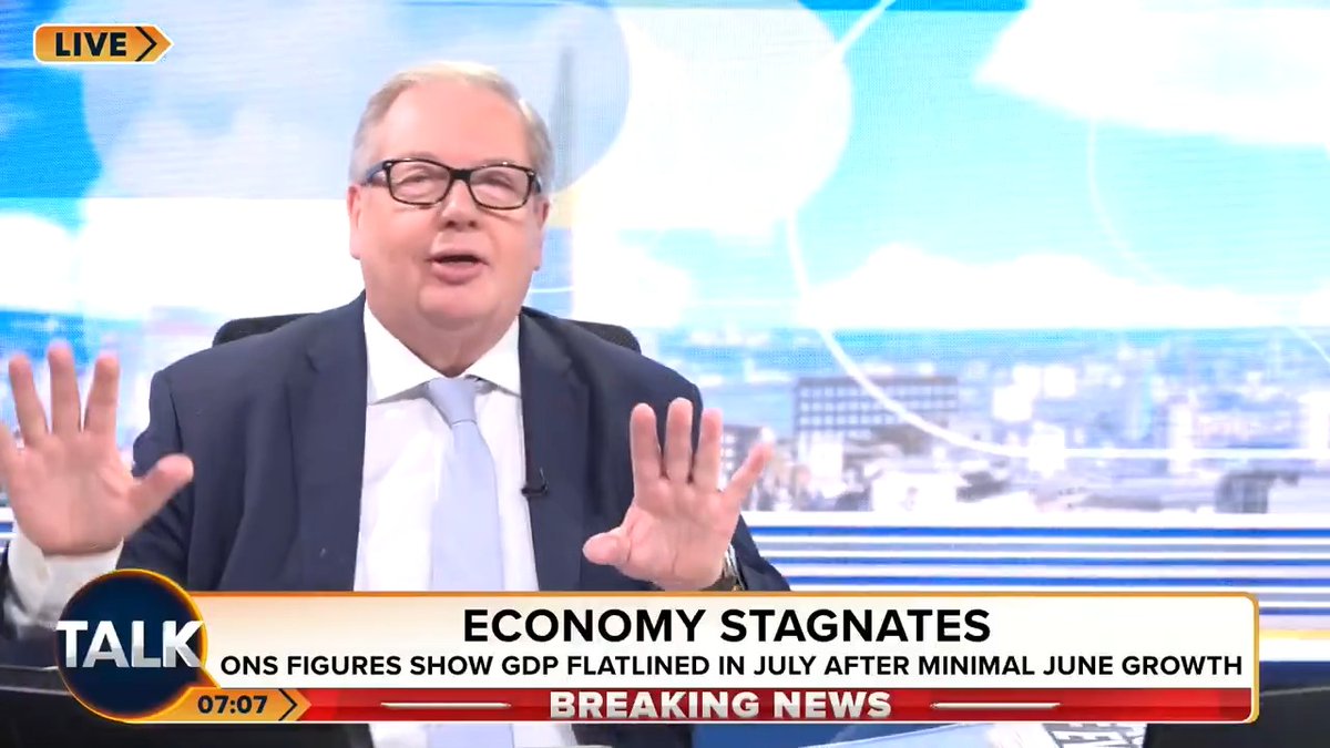 Mike Graham laughs at news that the UK recorded 0% economic growth in July, amid Keir Starmer announcing 'Phase Two' of the Government. "How's this going now?! I can't wait for Phase Three!" @iromg