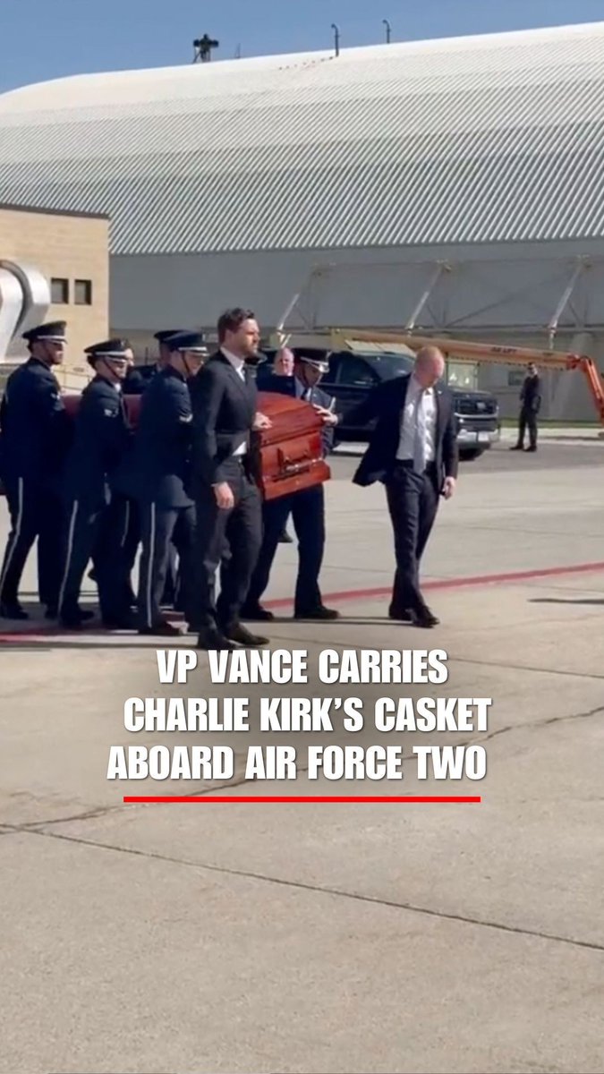 WATCH: Vice President JD Vance escorted Charlie Kirk’s casket aboard Air Force Two on Thursday, flying it to Arizona, where he will be buried.