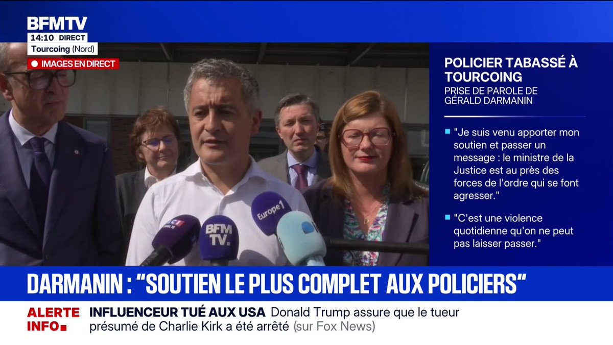 💬"S'en prendre à un policier doit avoir une réponse extrêmement ferme. [...]" Le ministre de la Justice démissionnaire, Gérald Darmanin, réaffirme sa volonté d'appliquer "des peines minimales" après l'agression d'un policier à Tourcoing.