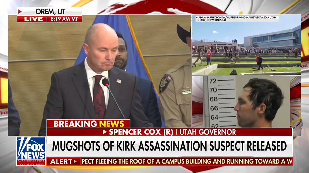 BREAKING: Utah Gov. Spencer Cox declares the assassination of Charlie Kirk is "an attack on the American experiment." "It is also much bigger than an attack on an individual. It is an attack on all of us. It is an attack on the American experiment. It is an attack on our ideals." "This cuts to the very foundation of who we are, of who we have been and who we could be in better times."