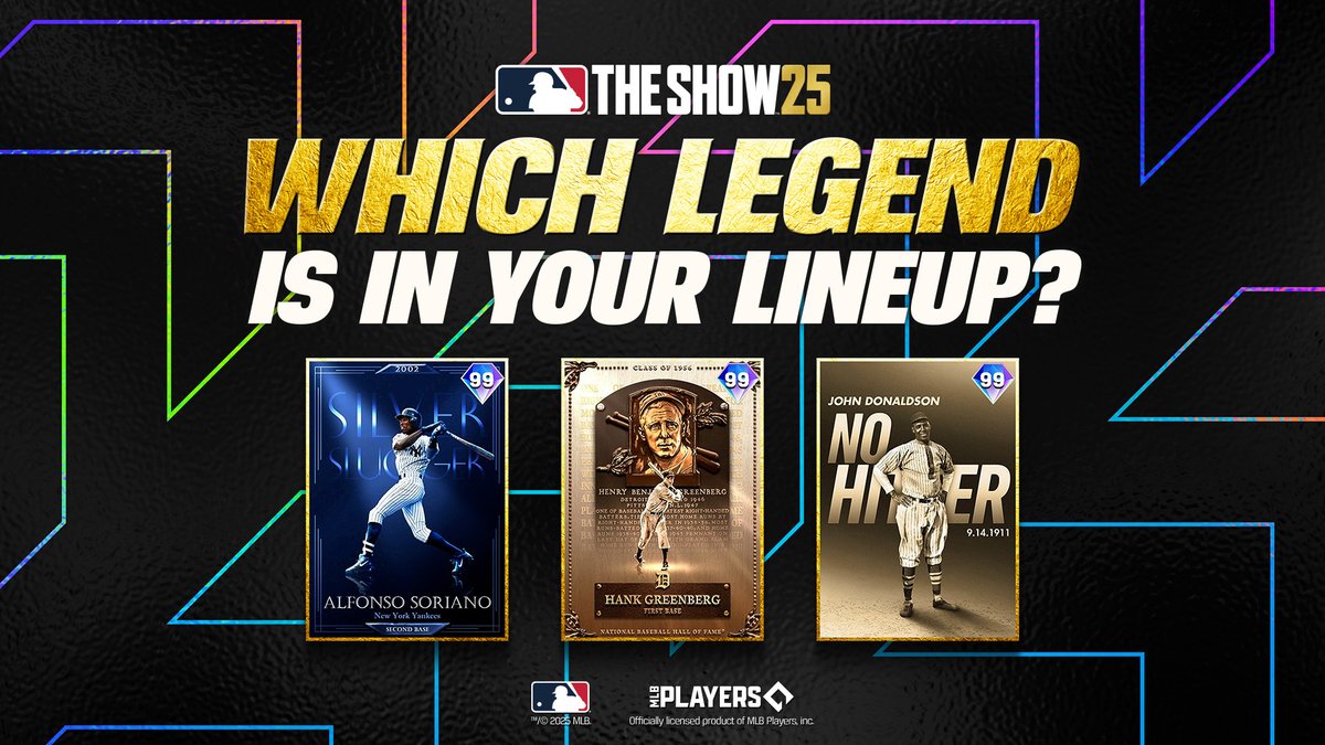Complete Collections. Unlock Legends. 💎 🔥 Awards Alfonso Soriano 💎 Hall of Fame Hank Greenberg 😤 Milestone John Donaldson Look for them in the Legends & Flashback collection only in #MLBTheShow 25!