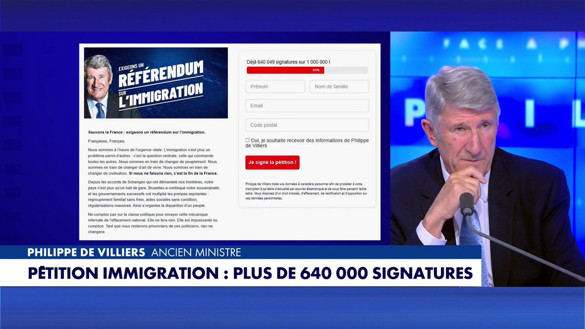 Philippe de Villiers : «Dans quelques décennies, le peuple historique français sera minoritaire chez lui. Il n'est d'ores et déjà plus maître de son destin. Les hommes politiques sont gravement coupables. Il ne contrôle plus qui entre en France et qui sort de la France.»