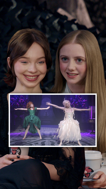 Emma Myers and Evie Templeton watching Enid and Agnes do The Dead Dance for the first time!
