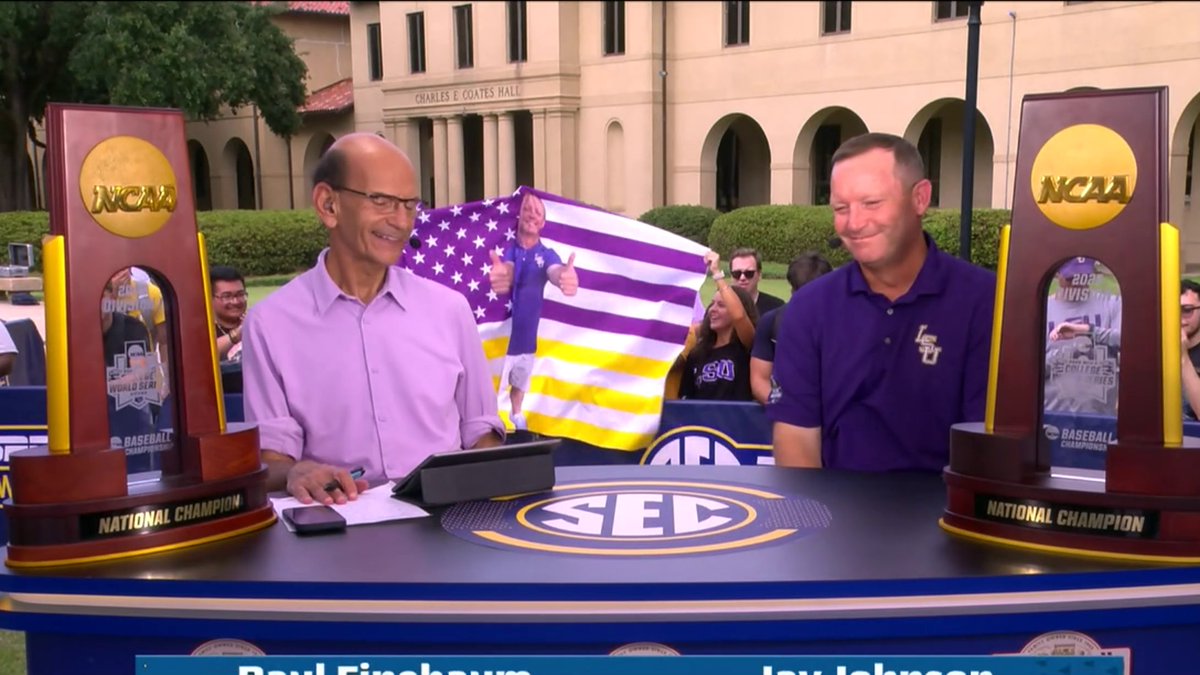 Jay Johnson brought all the hardware to Paul Finebaum 🏆🏆 LSU Baseball