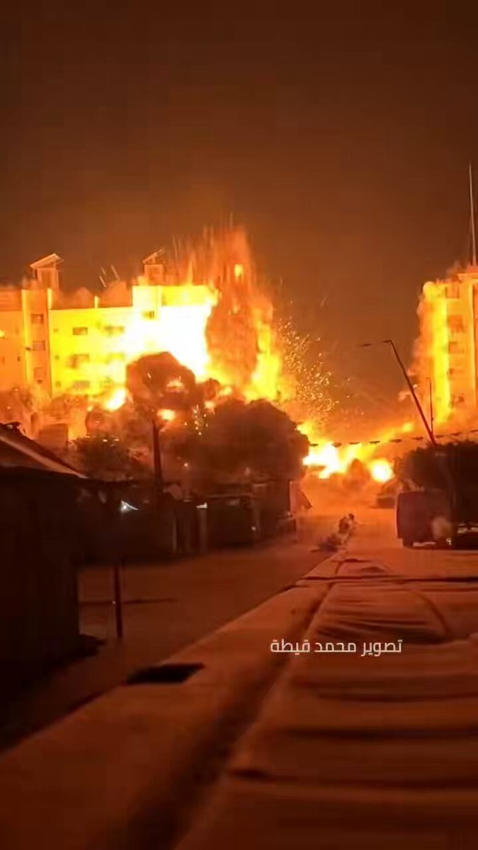 Gaza tonight. Listen closely to hear the screams and cries of those being burned alive in these merciless strikes.