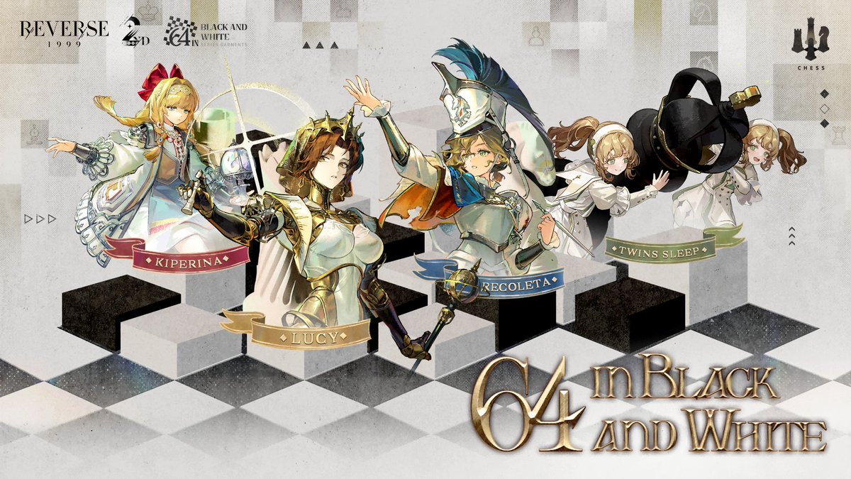 Version 2.8 Garment Trailer - 64 in Black and White | Reverse: 1999 The pieces have taken their places on the checkered field. HD: 2nd Anniversary Special Version will be available on Sept. 19th #Reverse1999Ver2ꓸ8 #Reverse1999Anniversary