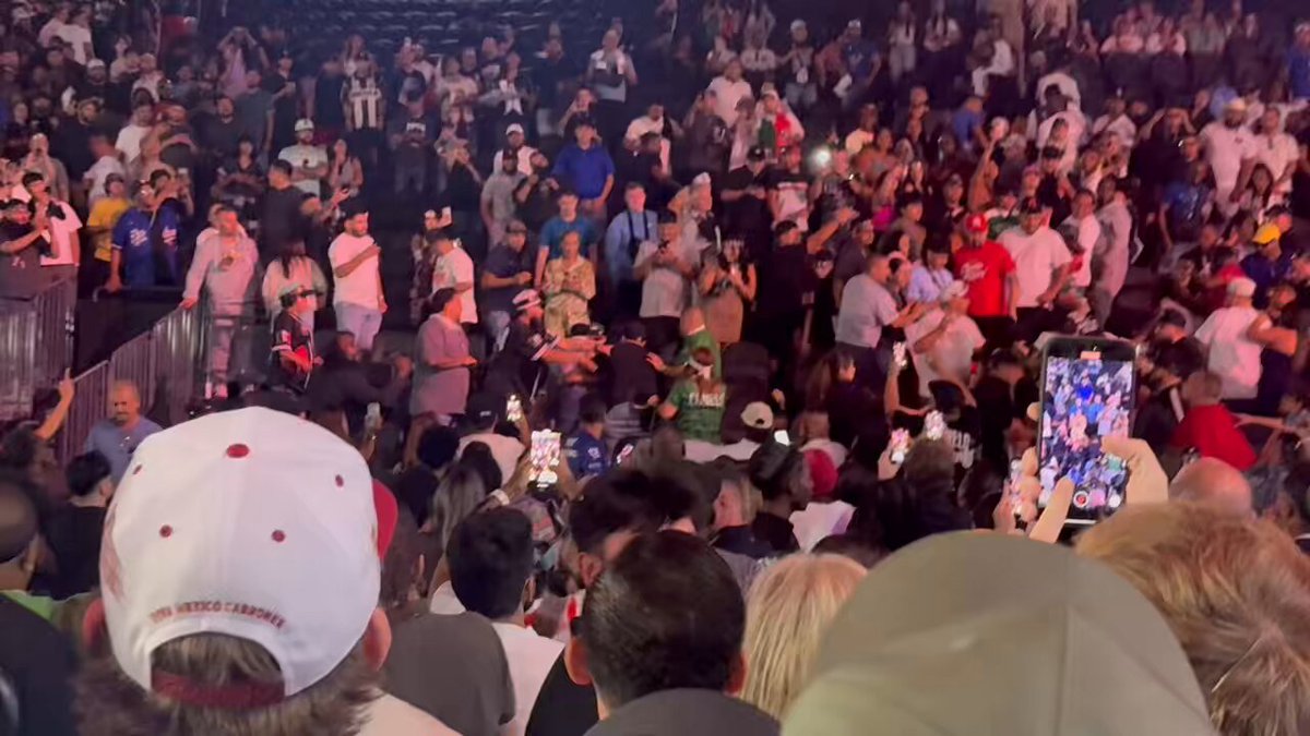 LVMPD stepped in to break up a fight in the stands at T-Mobile Arena at the Canelo-Crawford weigh-ins. #CaneloCrawford | #Boxing