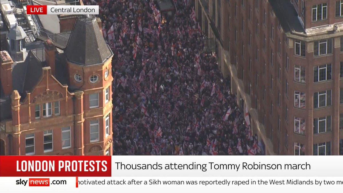 Thousands have started to gather for the planned 'Stand Up to Racism' march in London Sky's Martin Brunt is live on the scene 📺 Sky 501 and YouTube