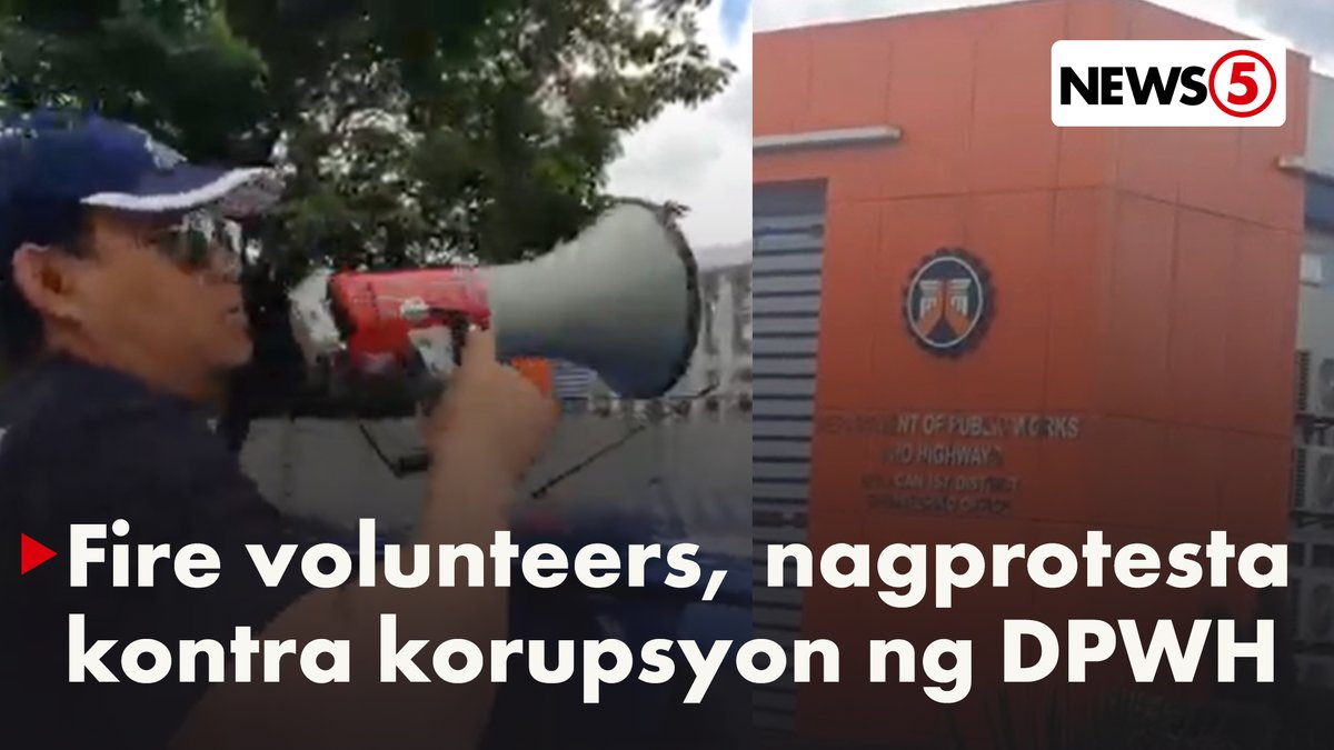 FIRE VOLUNTEERS SA DPWH-BULACAN: 'ANG TITIGAS NG MUKHA NIYO!' 🔥 Nag-ingay at nangalampag ang grupo ng fire volunteers sa labas ng tanggapan ng Department of Public Works and Highways (DPWH) 1st District Engineering Office sa Malolos, Bulacan ngayong Sabado, Sept. 13. Hinihikayat pa nila ang mga dumaraan na motorista sa kahabaan ng MacArthur Highway na bumusina bilang pakikiisa sa noise protest. Gusto raw nila ng hustisya para sa lahat ng mamamayan dahil sa ginawang pagnanakaw umano ng ilang kawani ng DPWH sa flood control projects. May pagkakataon pang sinita nila ang guard ng opisina dahil tumatawa raw ito habang sila ay nagpoprotesta. | via Isagani Navarro