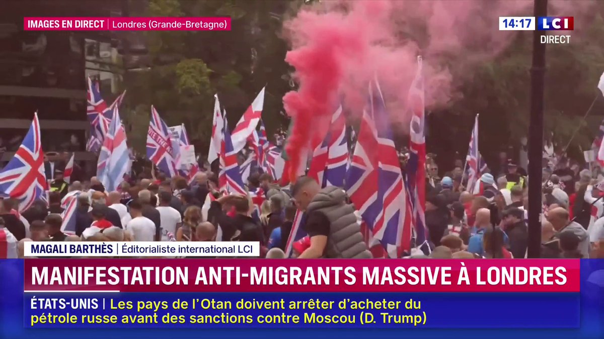 🔴 Manifestation massive anti-migrants à Londres à l'appel de Tommy Robinson, figure de l'extrême droite britannique