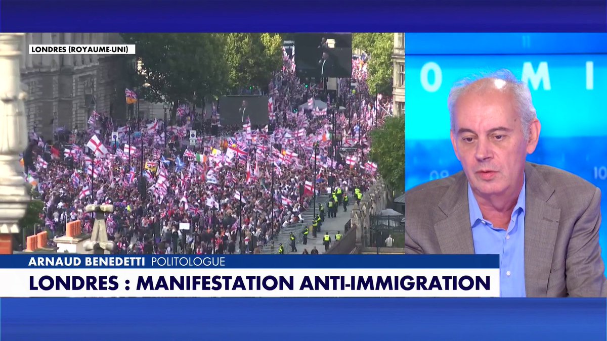 Arnaud Benedetti, sur la manifestation anti-immigration à Londres : «Tout ce qui défend l’idée de nation est considéré aujourd’hui comme d’extrême droite», dans #180MinutesInfoWE