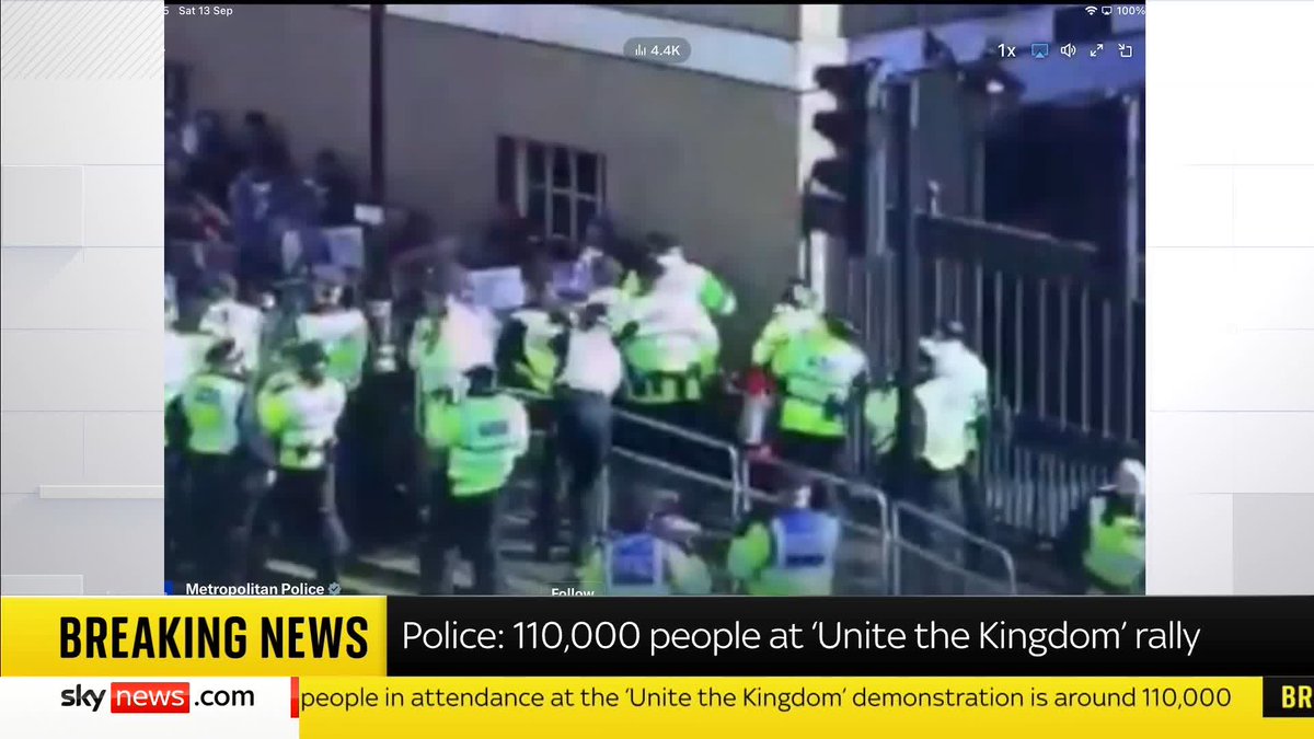 "Their key priority for today is keeping both opposing groups apart." Graham Wettone speaks to Sky's Matt Barbet after police clashed with a small number of protesters at the 'Unite the Kingdom' rally. 📺 Sky 501 and YouTube