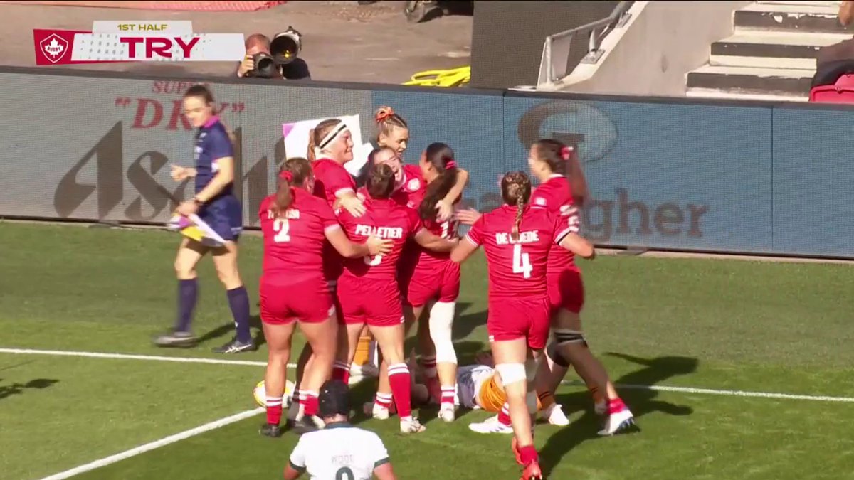 Canada in full flow 🙌🇨🇦 Alysha Corrigan flies in at the corner as they take the lead over Australia in style! #RWC2025 #BBCRugby
