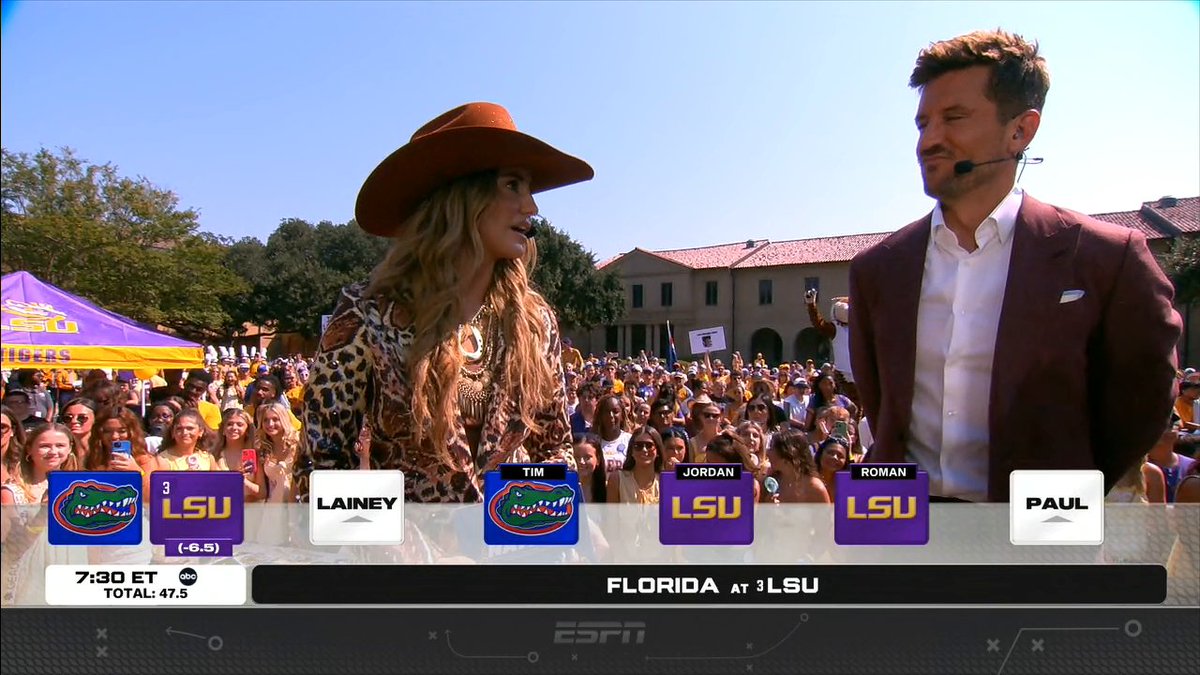 "LSU is gonna put a whoopin' on the Gators." Come for Lainey Wilson being all in on the Tigers, stay for Paul Finebaum's pants ๐