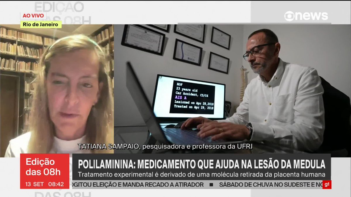 Uma pesquisa da UFRJ promete transformar a vida de pessoas com lesões na medula espinhal. O estudo já apresentou resultados inéditos em humanos e está em fase de testes clínicos. A GloboNews entrevistou a professora doutora Tatiana Sampaio, que liderou a pesquisa. Ela explicou a diferença entre esse tratamento com a polilaminina e as terapias com células-tronco. ➡ Assista à #GloboNews: