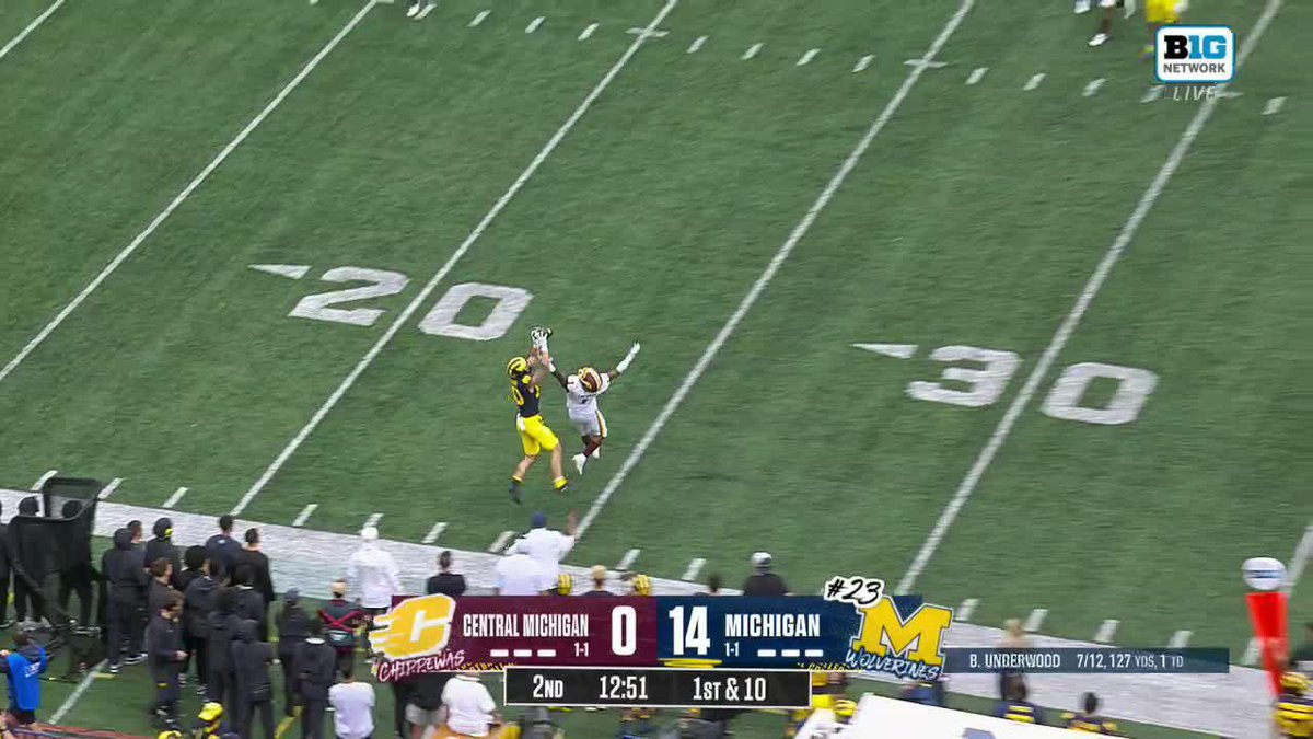 Hogan high-pointed it! Hogan Hansen gets up to bring down this highlight Michigan Football reception. 📺: BTN