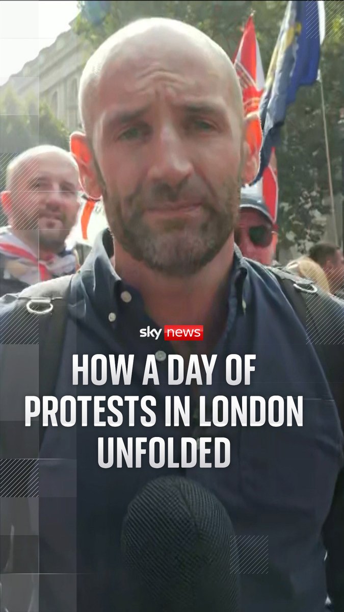 The latest estimates from police suggest at least 110,000 people attended the 'Unite the Kingdom' rally, organised by Tommy Robinson, while 5,000 attended the 'March against Fascism' counter-protest. Sky's Tom Cheshire and Martin Brunt followed the protests as the day unfolded.