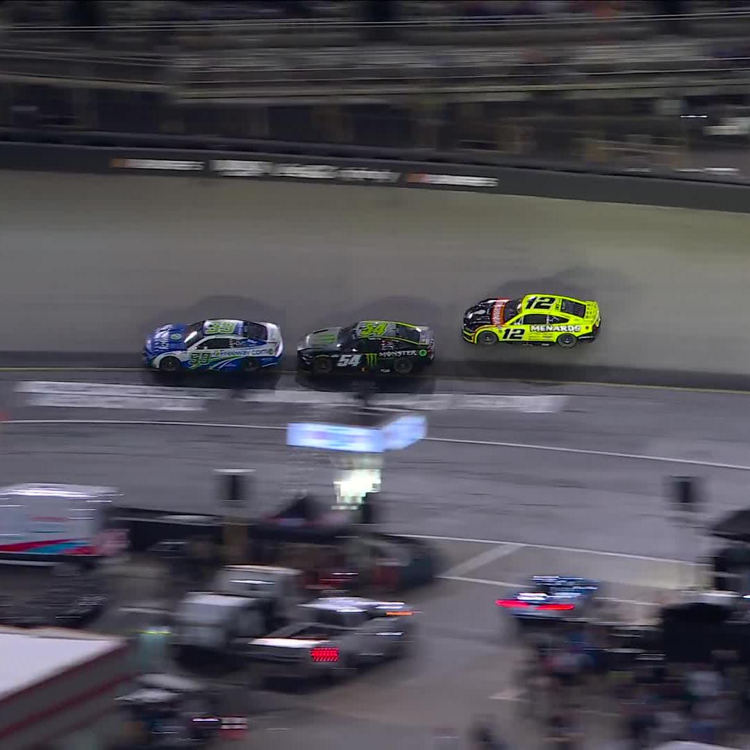 A thrilling battle for the top spot! Ryan Blaney edges past Ty Gibbs for the Stage 1 victory!