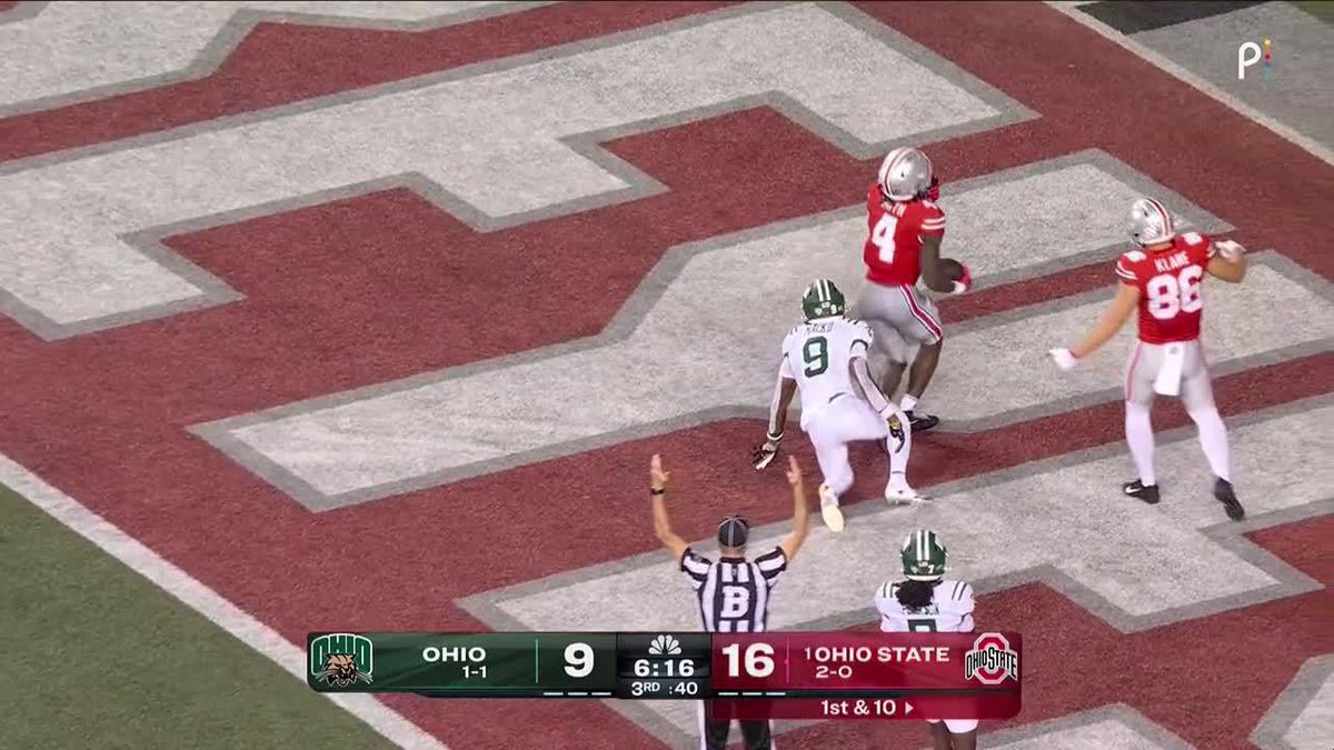 Sayin ↗️ Smith Jeremiah Smith reels in Julian Sayin's deep ball to extend No. 1 Ohio State Football's lead. 📺: Peacock