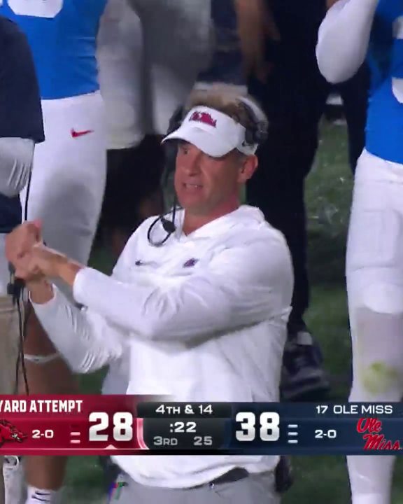 Lane Kiffin is buckling up for the fourth quarter 😤 Ole Miss Football leads 38-28‼️