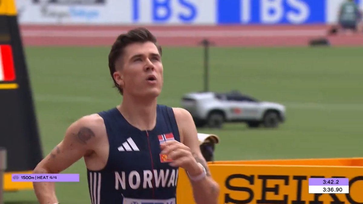 【#東京世界陸上】 ✅男子1500m 予選 4組 🇳🇴#インゲブリクセン 8位 3分37秒84 波乱の展開💥 "男子1500m/5000m での2冠" を目指して挑んだ今大会だが 準決勝進出ならず。 📺TBS系 生中継