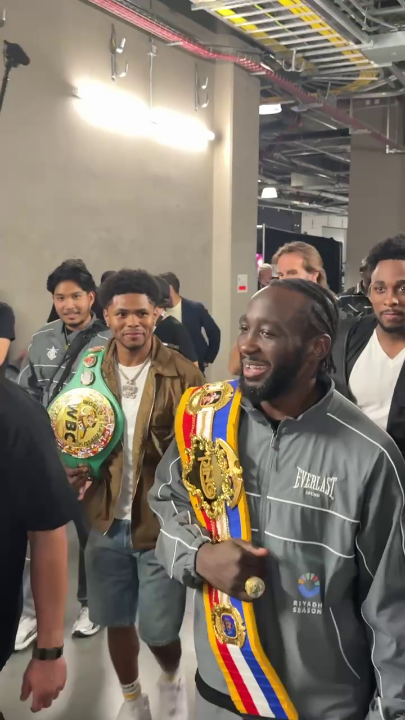 Shakur x Bud 🔥 All smiles for Shakur Stevenson and Terence Crawford after Bud’s historic win ❤️ 😁 #CaneloCrawford