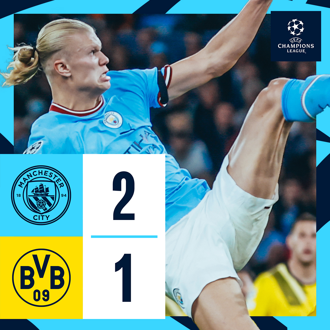 #OnThisDay: #ManCity 2-1 Borussia Dortmund [2022] ⚽️ [80'] John Stones ⚽️ [84'] Erling Haaland - ⚽️ [56'] Jude Bellingham