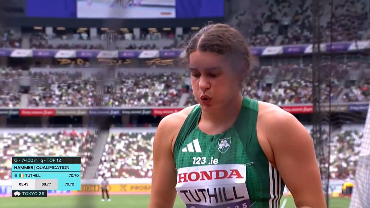 Here is the throw which put Nicola Tuthill into the final of the Women's Hammer Throw Coverage of the World Athletics Championships continues on RTÉ2 and RTÉ Player 📺 #RTESport