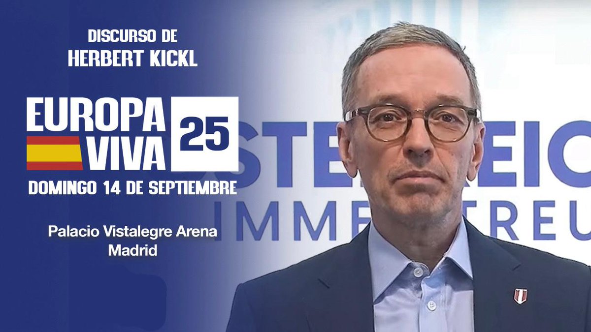🇦🇹 El mensaje del líder del primer partido de Austria, @fpoe_tv, Herbert Kickl, para #EuropaVIVA25 de Patriots.eu. «No queremos ser vasallos controlados desde fuera. Comienza la Reconquista».