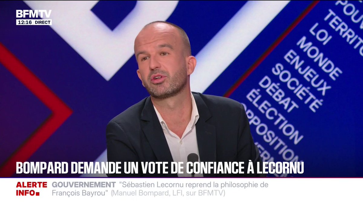 "Si monsieur Lecornu nous convie à Matignon avant le vote de confiance, je n'ai pas l'intention d'aller négocier avec lui quoi que ce soit", affirme Manuel Bompard (LFI)
