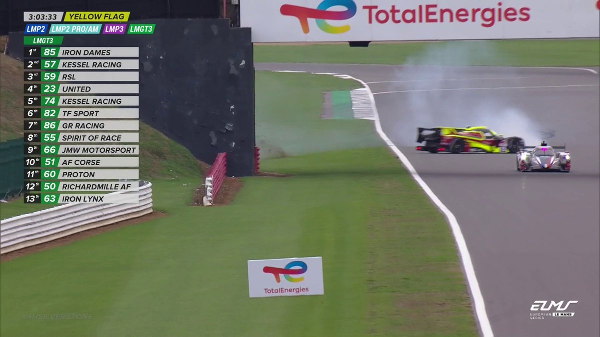 The Safety Car is out again at Silverstone, as AF Corse #83, Proton Competition #77 and RLR M Sport #15 all make contact down the Hangar Straight, sending the latter two cars colliding into the barriers. #ELMS #4HSilverstone