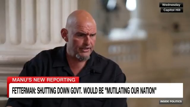 NEW: "That’s not fighting. That’s mutilating our nation." U.S. Senator John Fetterman tells Manu Raju in an exclusive interview that Democrats should not force a government shutdown at the end of this month. #InsidePolitics