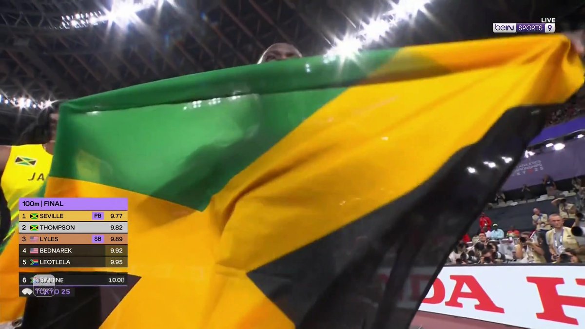 🥇🇯🇲 الجامايكي أوبليك سيفيل ينال ذهبية سباق 100 م للرجال في بطولة العالم لألعاب القوى - طوكيو 2025 #بطولة_العالم_لألعاب_القوى