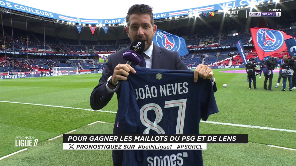 [LIVE🎥] 🇫🇷 CONCOURS #Ligue1 🤩🔮 Donnez votre pronostic pour #PSGRCL via #beINLIGUE1 et #PSGRCL avant le coup d'envoi ! 👕 Les maillots dédicacés de Joao Neves et Florian Thauvin sont à gagner ! #Ligue1Mcdonalds