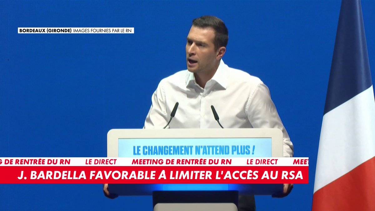 Meeting du RN : «Le RSA pour tout le monde, avec nous, c’est terminé», assure Jordan Bardella