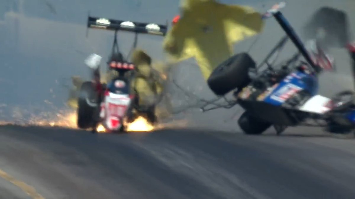 .Doug Kalitta and Tony Stewart collided during RD 2 of eliminations at the 40th #ReadingNats presented by Nitro Fish! Both exited the car under their own power. Tune into FS1 now to see what’s already been a wild start to the #NHRACountdown!
