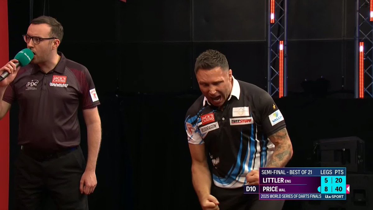 PRICE CLOSING IN! Remarkable! Luke Littler loses the leg despite kicking it off with six perfect darts, and Price surges 9-5 ahead to leave Littler staring down the barrel! 📺 #WSODFinals | SF