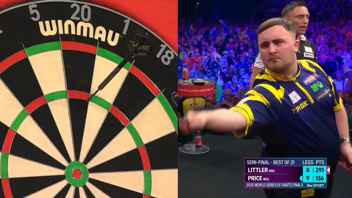 FOUR ON THE SPIN FOR LITTLER! What a turnaround! The doubles have deserted Gerwyn Price in this semi-final, and Littler capitalises to level up proceedings at 9-9! 📺 #WSODFinals | SF