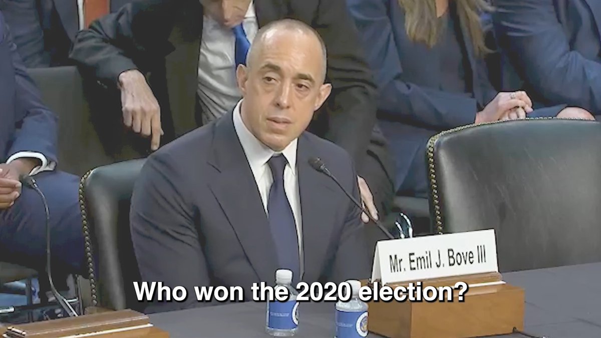 I've asked many of President Trump's nominees a simple question: who won the 2020 election? It's a simple question. When our public servants are more afraid of angering the president than they are dedicated to protecting the Constitution, that's a crisis for our democracy.