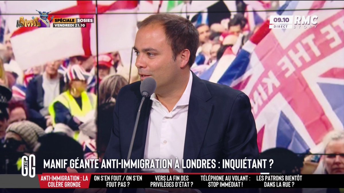💥 Manif anti-immigration géante à Londres : inquiétant ? 🗣️ Charles Consigny : "Le ras-le-bol par rapport à l'immigration de masse est commun à quasiment tout l'Occident. À Londres, un peu comme à Bruxelles, ils se laissent gangréner par un islam radical très politique." #GGRMC