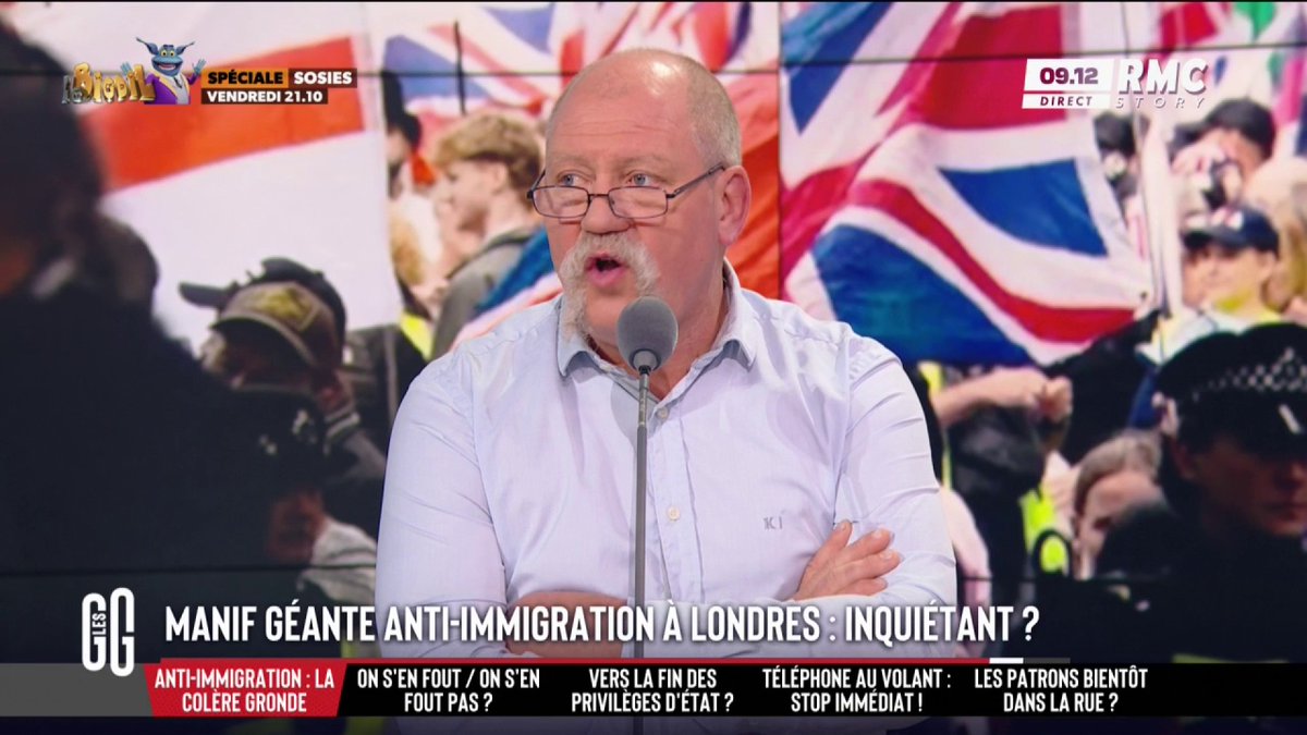 💥 Manif anti-immigration géante à Londres : inquiétant ? 🗣️ Didier Giraud : "Si t'écoutes les wokistes qu'on entend sur les plateaux, on t'explique que le peuple français est un infâme peuple de Gaulois raciste. Mais tout le monde en a plein le dos de l'immigration." #GGRMC