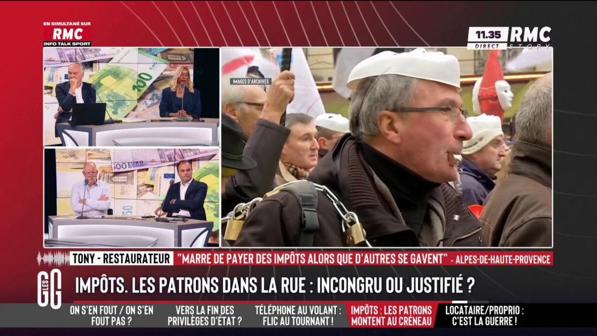 📞 Le coup de gueule de Tony, restaurateur, au 3216 : "Je paye l'Urssaf, la CFE et je vais payer l'impôt sur la plus-value. On se fait enfler. Stop, je vends tout ! Je vais faire du black. Je m'en fous de cotiser pour engraisser des énarques qui ne savent rien faire." #GGRMC