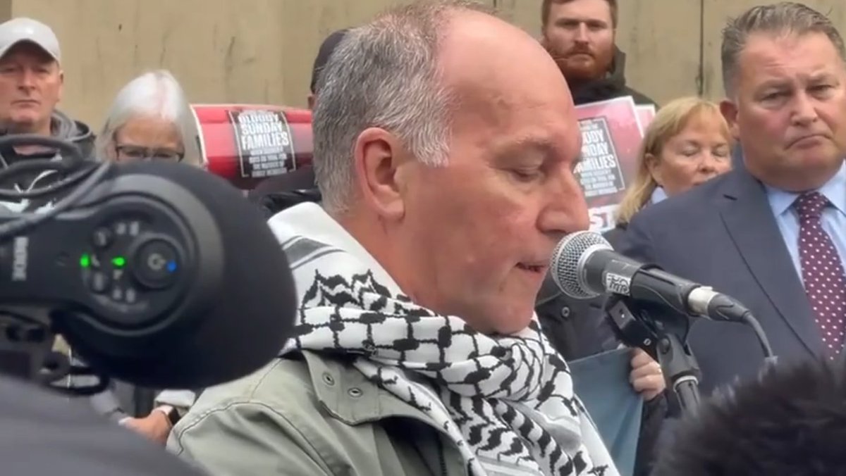Tony Doherty speaks about the case against Soldier F today outside Laganside Courts, Belfast